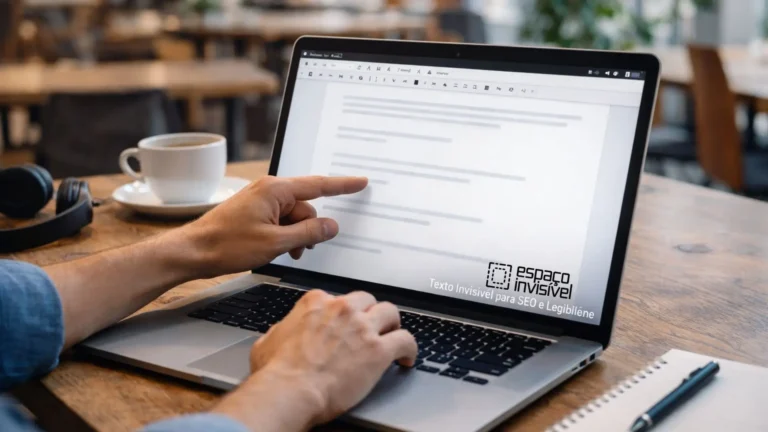 Person using laptop with invisible text for SEO