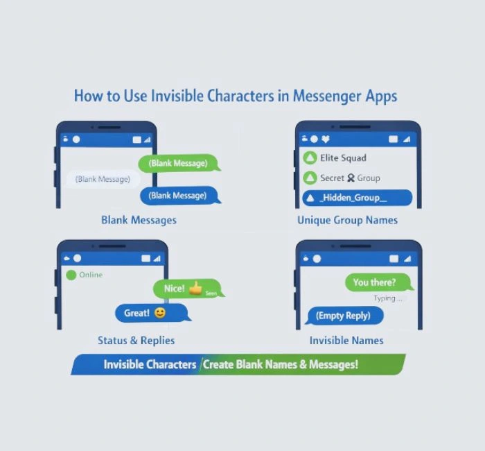 exemplo de mensagens invisiveis no Messenger usando caracteres em branco